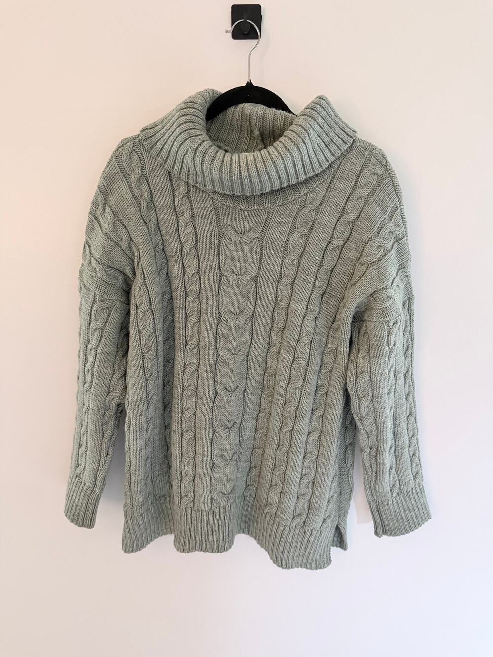 Woolovers Sage Green Cable Knit Cowl-Neck 100% Wool Sweater-Size L